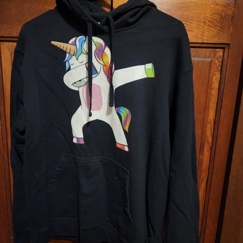 Black Hoodie with Dabbing Unicorn Graphic